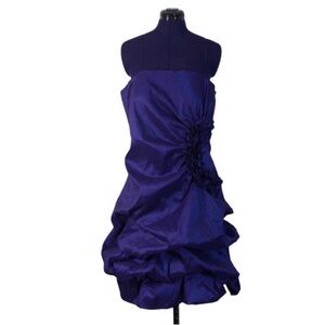 Deb Purple Ruffle Floral Short Sleeve Short Evening Dress